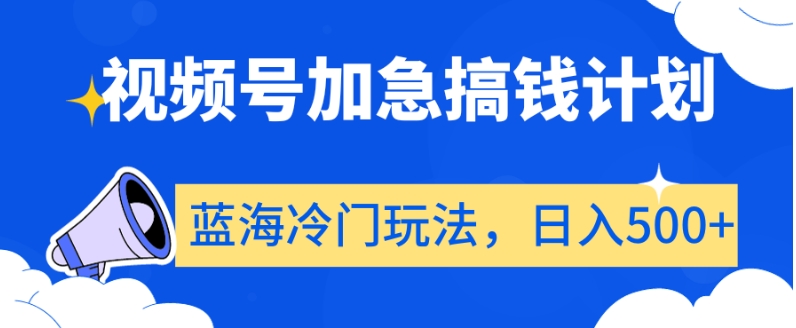 视频号加急搞钱计划，蓝海冷门玩法，日入500+【揭秘】-满月文化项目库