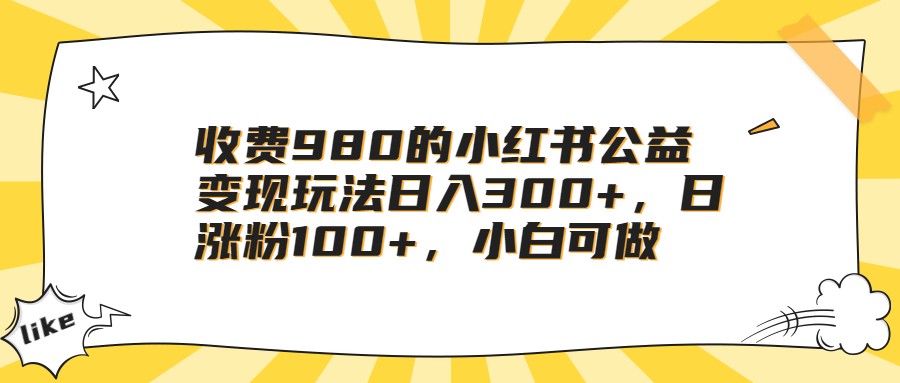 收费980的小红书公益变现玩法日入300+，日涨粉100+，小白可做-满月文化项目库