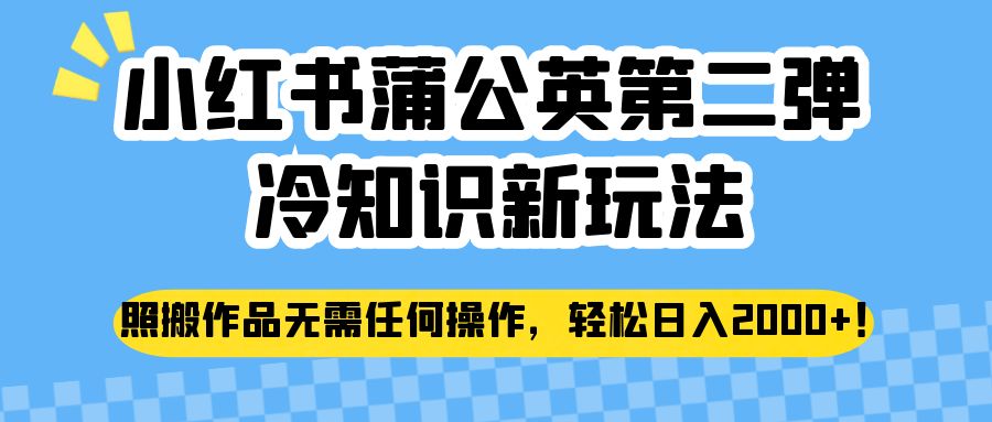 小红书蒲公英第二弹冷知识新玩法，照搬作品无需任何操作，轻松日入2000+！-满月文化项目库