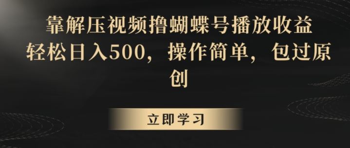 靠解压视频撸蝴蝶号播放收益，轻松日入500，操作简单，包过原创【揭秘】-满月文化项目库