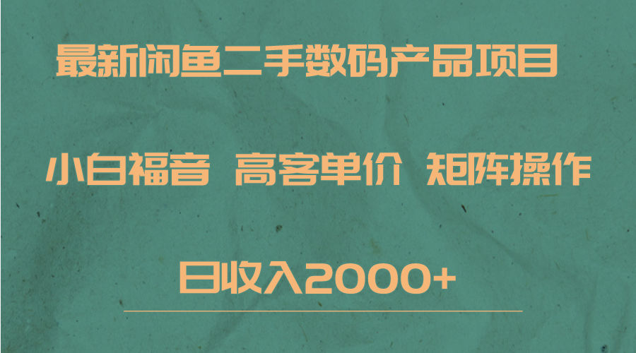 最新闲鱼二手数码赛道，小白福音，高客单价，矩阵操作，日收入2000+-满月文化项目库