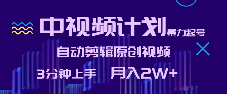 中视频计划暴力起号，自动剪辑原创视频，3分钟上手，月入2W+-满月文化项目库