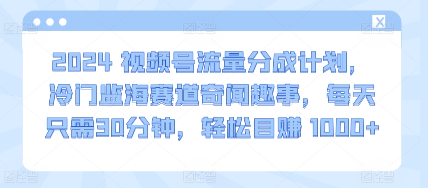 2024视频号流量分成计划，冷门监海赛道奇闻趣事，每天只需30分钟，轻松目赚 1000+-满月文化项目库