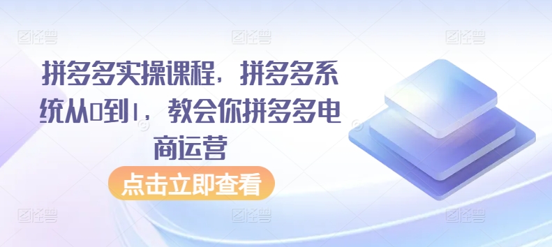 拼多多实操课程，拼多多系统从0到1，教会你拼多多电商运营-满月文化项目库