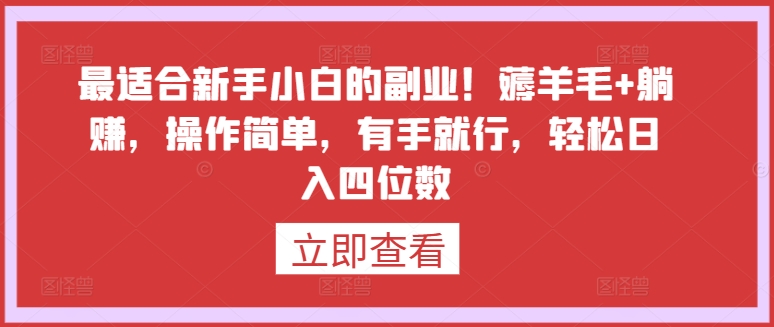 最适合新手小白的副业！薅羊毛+躺赚，操作简单，有手就行，轻松日入四位数-满月文化项目库