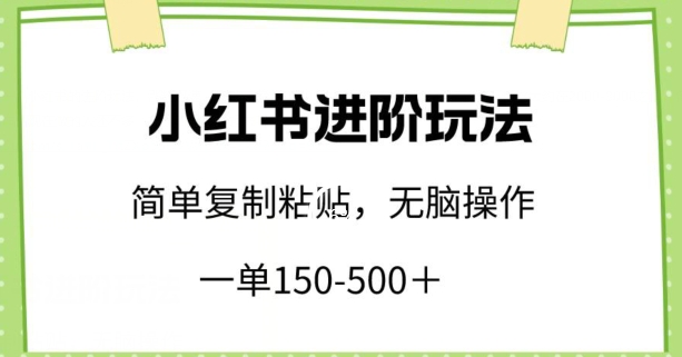 小红书进阶玩法，一单150-500+，简单复制粘贴，小白也能轻松上手-满月文化项目库