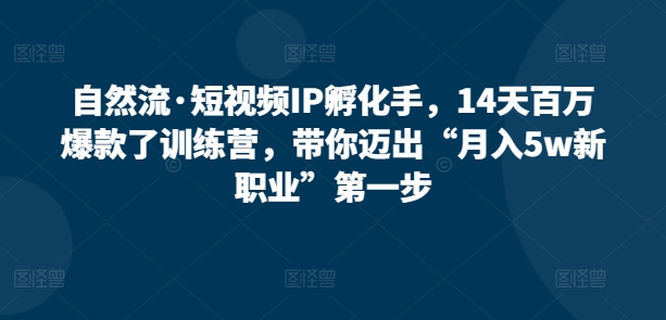 自然流·短视频IP孵化手，14天百万爆款了训练营，带你迈出“月入5w新职业”第一步-满月文化项目库