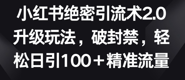 小红书绝密引流术2.0升级玩法，破封禁，轻松日引100+精准流量-满月文化项目库