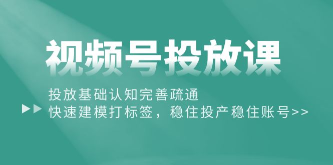 视频号投放课：投放基础认知完善疏通，快速建模打标签，稳住投产稳住账号-满月文化项目库