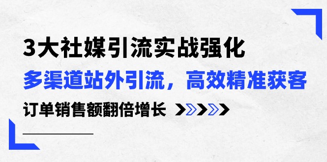 3大社媒引流实操强化，多渠道站外引流/高效精准获客/订单销售额翻倍增长-满月文化项目库