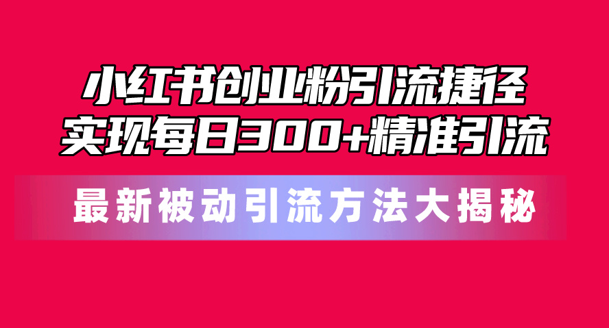 小红书创业粉引流捷径！最新被动引流方法大揭秘，实现每日300+精准引流-满月文化项目库