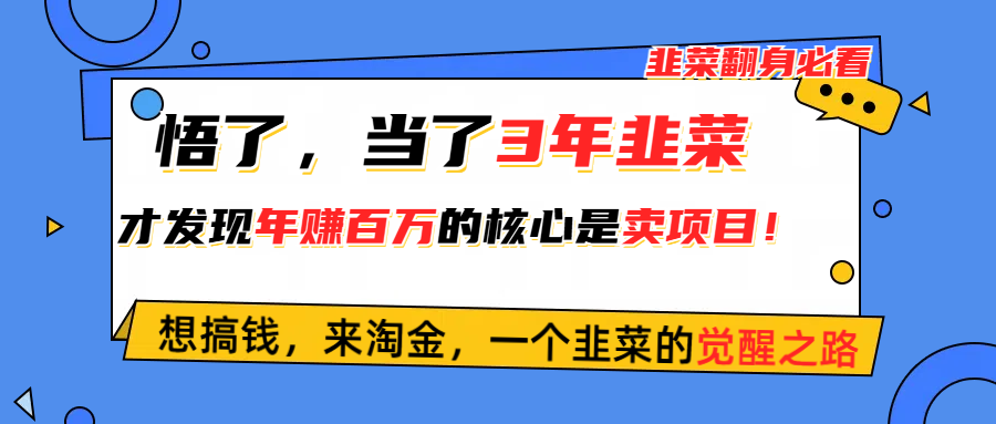 悟了，当了3年韭菜，才发现网赚圈年赚100万的核心是卖项目，含泪分享！-满月文化项目库