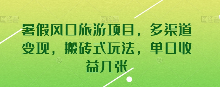 暑假风口旅游项目，多渠道变现，搬砖式玩法，单日收益几张-满月文化项目库