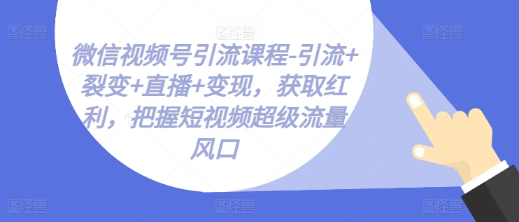 微信视频号引流课程-引流+裂变+直播+变现，获取红利，把握短视频超级流量风口-满月文化项目库