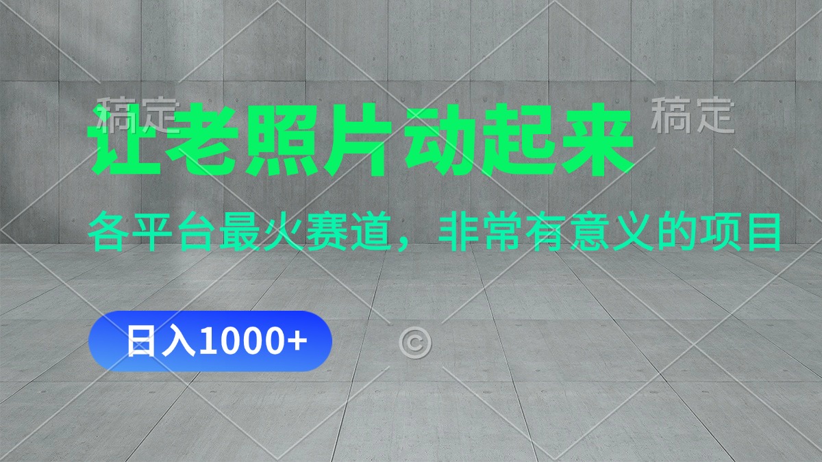 让老照片动起来，一天变现1000+，各平台最火赛道，看完就会-满月文化项目库