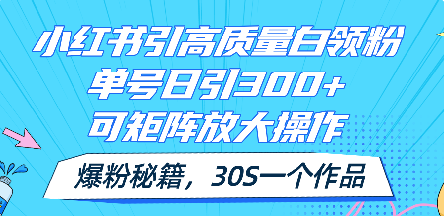 小红书引高质量白领粉，单号日引300+，可放大操作，爆粉秘籍！30s一个作品-满月文化项目库