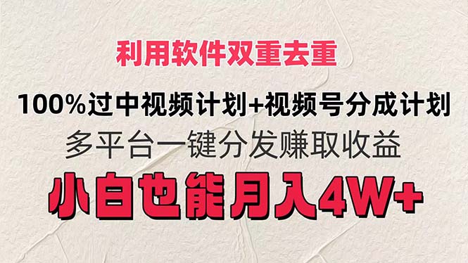 利用软件双重去重，100%过中视频+视频号分成计划小白也可以月入4W+-满月文化项目库