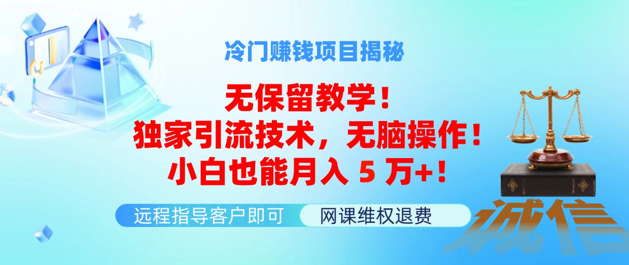 冷门赚钱项目无保留教学！独家引流技术，无脑操作！小白也能月入5万+！-满月文化项目库