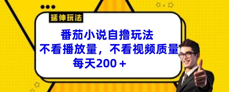 番茄小说自撸玩法，不看播放量，不看视频质量，每天200+-满月文化项目库