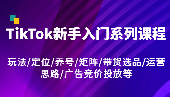 TikTok新手入门系列课程，玩法/定位/养号/矩阵/带货选品/运营思路/广告竞价投放等-满月文化项目库