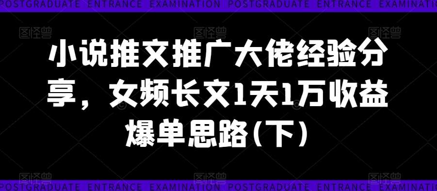 小说推文推广大佬经验分享，女频长文1天1万收益爆单思路(下)-满月文化项目库