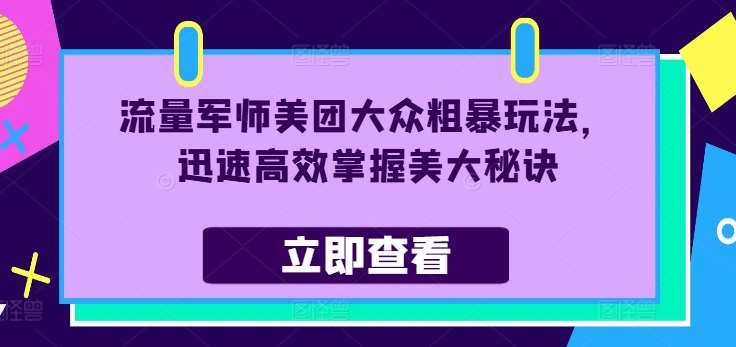 流量军师美团大众粗暴玩法，迅速高效掌握美大秘诀-满月文化项目库