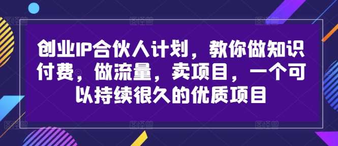 创业IP合伙人计划，教你做知识付费，做流量，卖项目，一个可以持续很久的优质项目-满月文化项目库