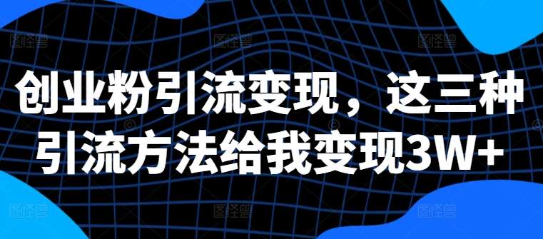 创业粉引流变现，这三种引流方法给我变现3W+【揭秘】-满月文化项目库