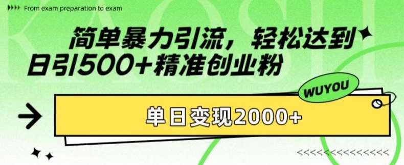 简单暴力引流，轻松达到日引500+精准创业粉，单日变现2k【揭秘】-满月文化项目库